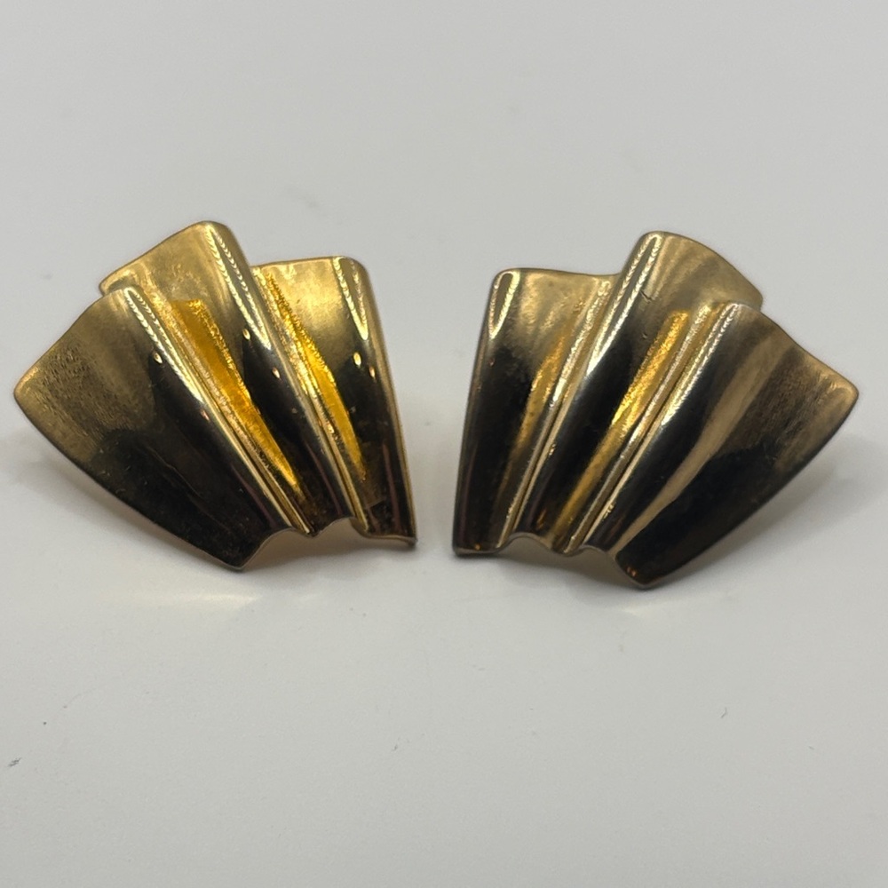 Vintage 80’s Art Deco Style Gold Fan Post Back Earrings